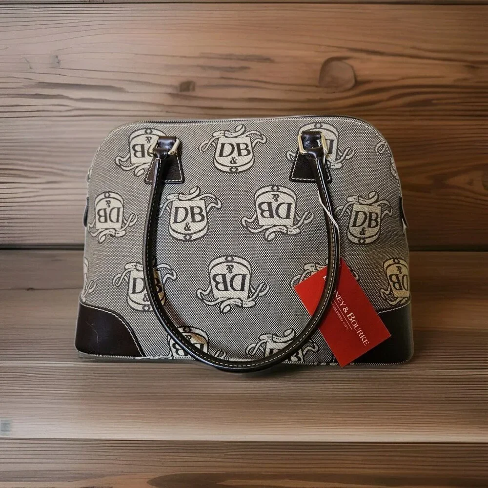 Dooney & Bourke DB Monogram Satchel + Wristlet Set NWT Gray Canvas Leather